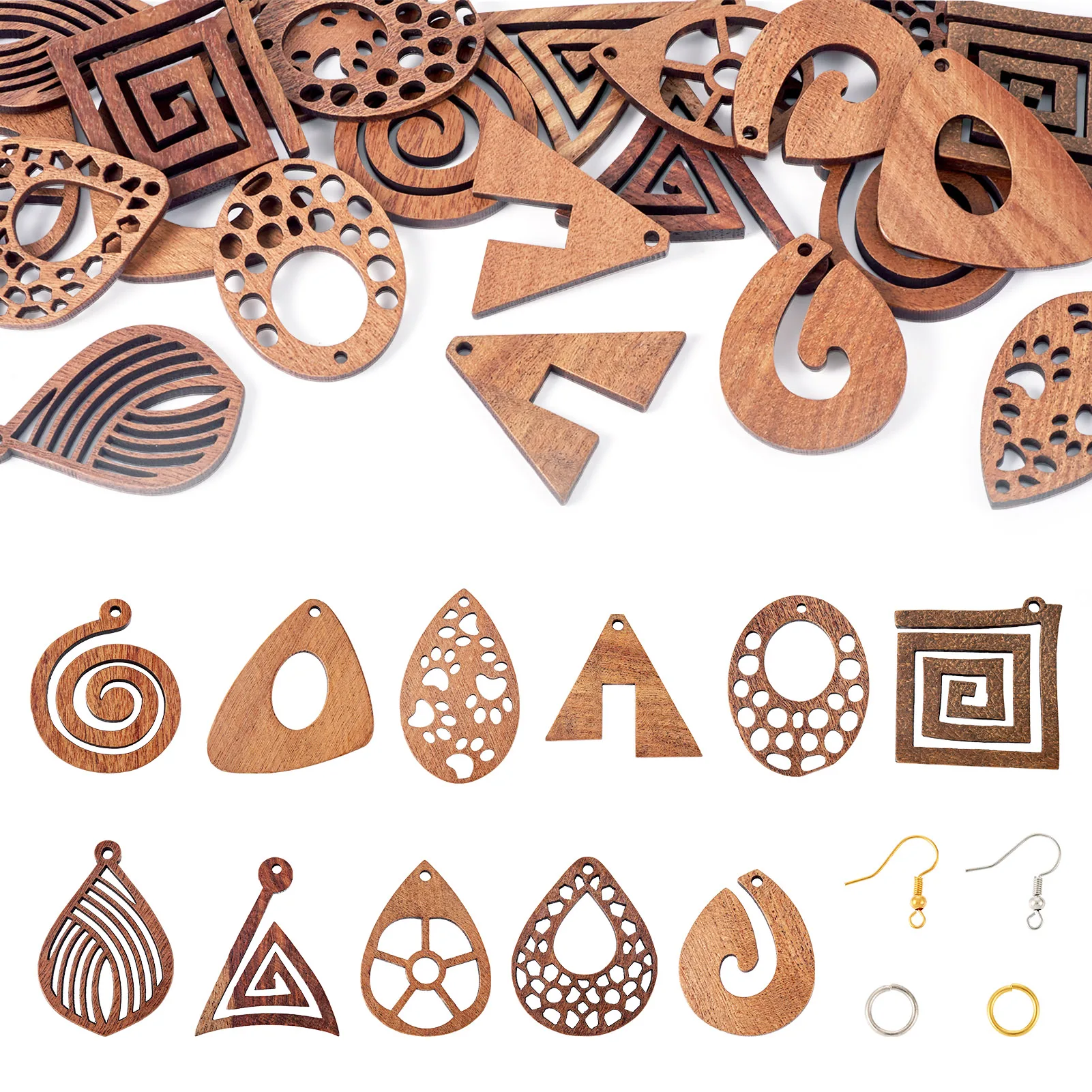 

1 Set DIY Teardrop & Rhombus Walnut Wood Dangle Earring Making Kits Mixed Color for Making DIY Jewelry Neckalce Earring Supplies