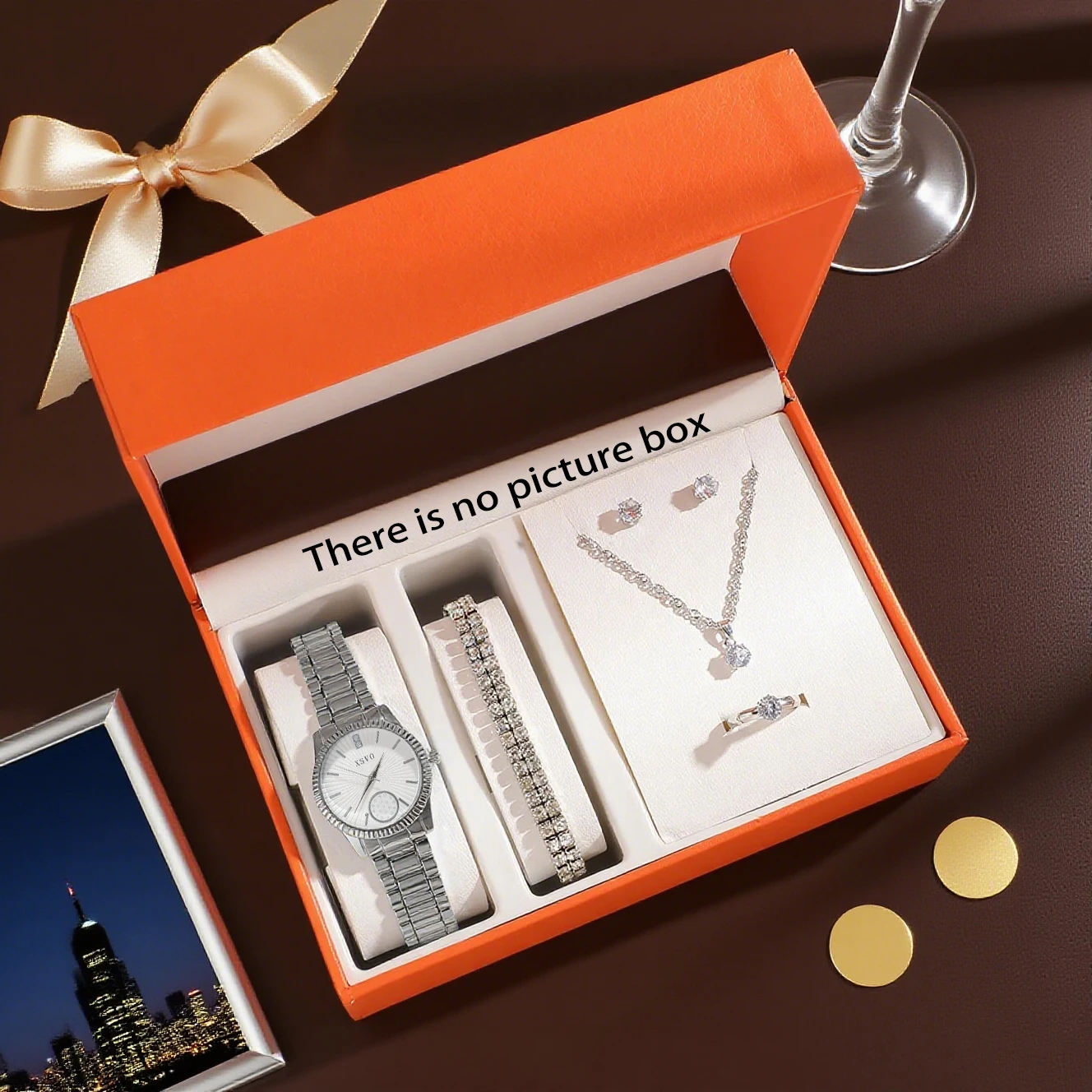 Montre à Quartz pour femmes, cadran rond de luxe léger à la mode, bracelet en alliage, ensemble de 6 bijoux en diamant, adapté au Thanksgiving et au Chr