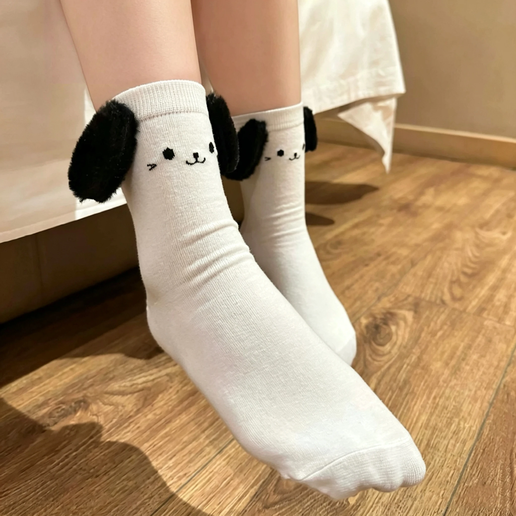 1 Pairs Cartoon Cute Dog Plush Ears Women's Mid-calf Socks Comfortable Sweet Cute Breathable New Kawaii Socks