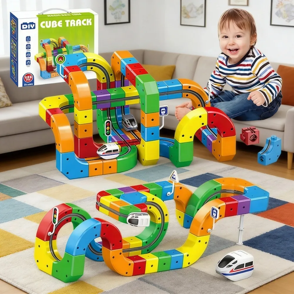 51/81/123 SZT. Magiczna kolejka 3D DIY, zestaw do samodzielnego montażu, klocki, szyny, model kolejowy, zabawka, prezent świąteczny dla dzieci