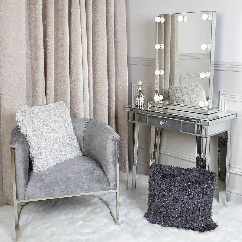 Factory direct sales modern vanity mirror led bulb silver mirror frameless classic bedroom makeup freestanding dresser mirror
