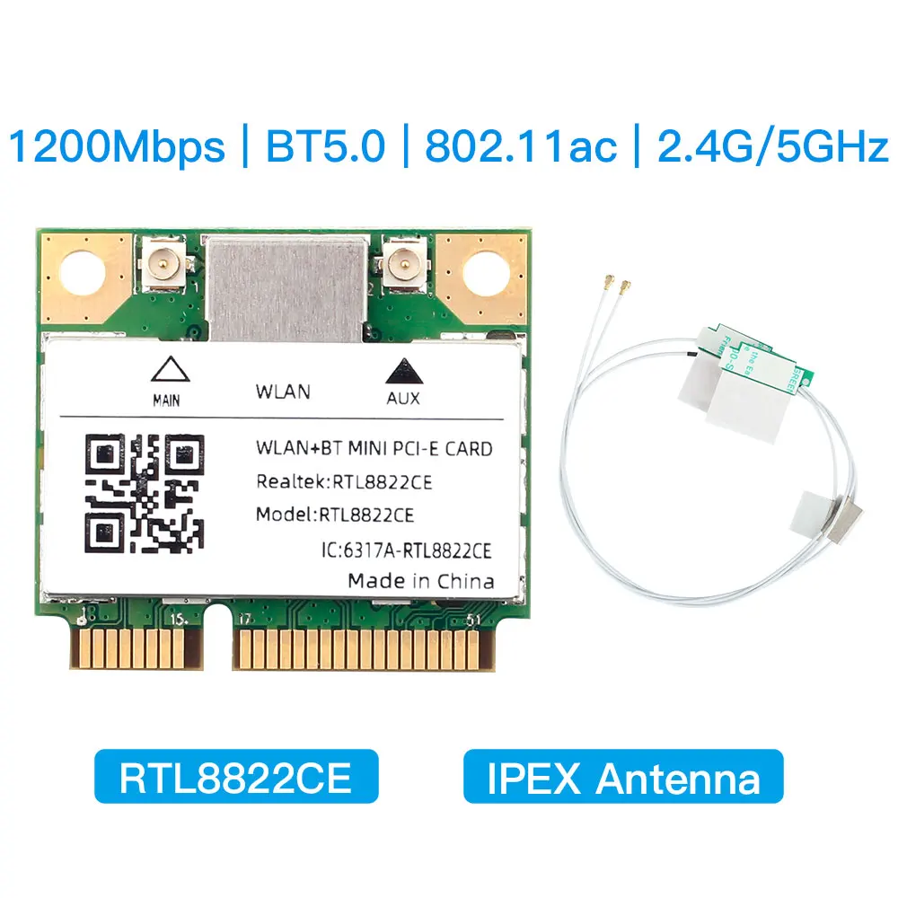 Двухдиапазонный мини-Pcie RTL8822CE 1200 Мбит/с Wi-Fi-карта Bluetooth 5,0 беспроводной адаптер 802.11ac WIFI-ключ для Win10/11 лучше 7260HMW