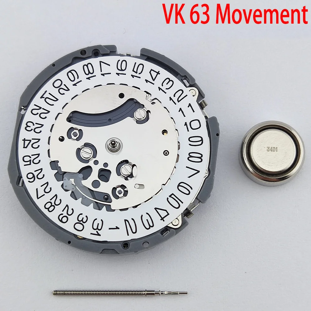 VK63A ساعة كوارتز تاريخ الحركة عند الساعة 3 ساعة كرونوغراف حركة مع بطارية لسلسلة VK VK63A VK63 ساعة تقويم واحد