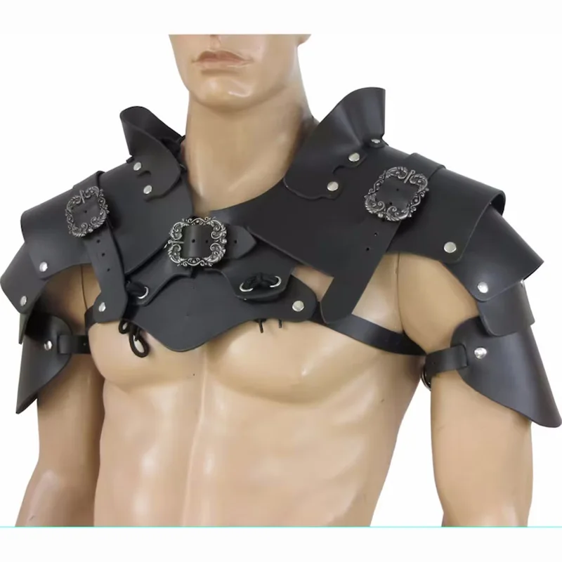 Mannen Middeleeuwse Steampunk Romeinse Gladiator Krijger Pu Lederen Schouderpantser Pauldrons Viking Ridder Cosplay Kostuum Rekwisieten