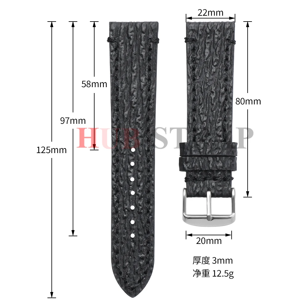 18/19/20/21/22/23/24mm Geprägtes Schlangen- und Haifischhautmuster Handgefertigtes Leder-Uhrenarmband Vintage Rindsleder Herren-Armband – Detail 1
