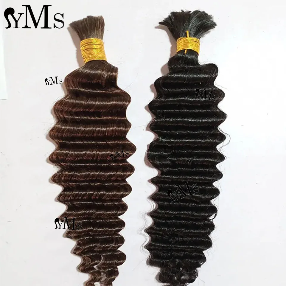 Summer Raw Bulk Hair Extensions For Boho Box Braid YMS Deep Wave Bulk Hair No Weft For Black Women Braiding Wholesale