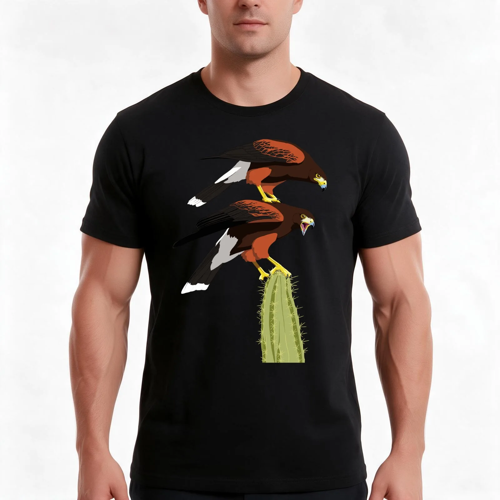 Harris's Hawk T-Shirt, Summer Casual Cotton Tee, Oversized Streetwear Tops, Vintage Graphic Print, Loose Fit Short Sleeve
