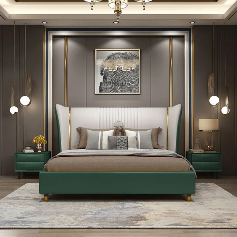 

Design King Size Double Bed Frame House Elegant Italian Villa Leather Bed Loft Double Waiting Service Muebles Hotel Furniture