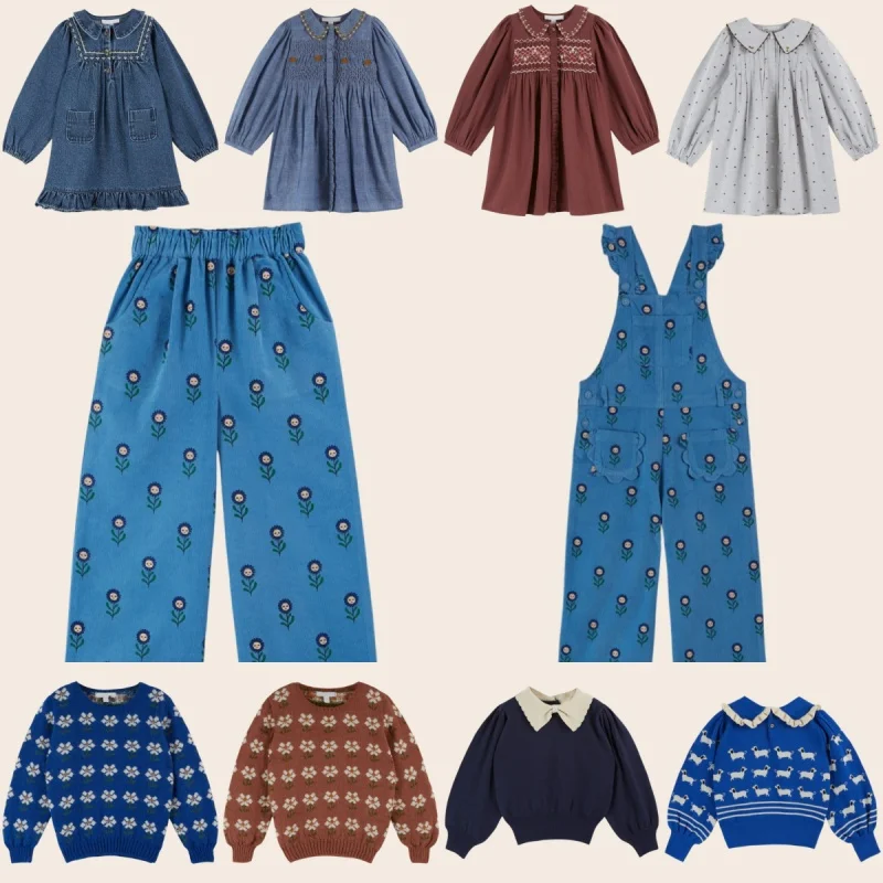

New Children's 25 Autumn/Winter EM Knitted Sweater Boys and Girls Corduroy Flower Jumpsuit Dress