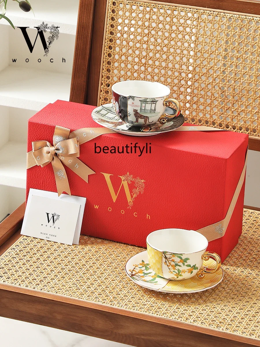 Cup and saucer gift box Light luxury exquisite coffee cup Send birthday housewarming Newlywed Teachers' Day