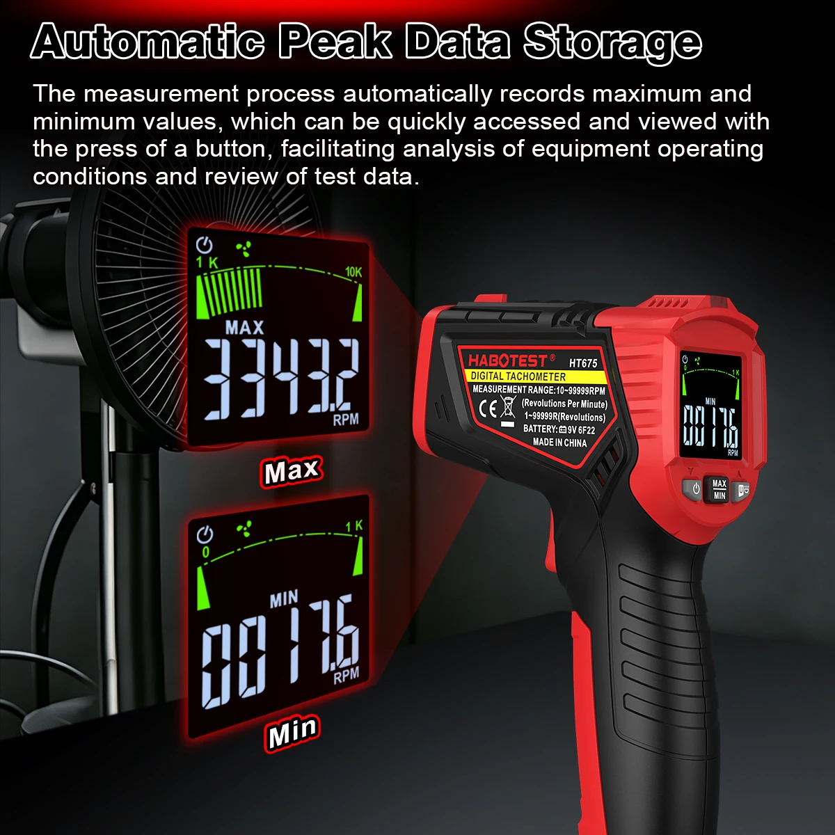 HABOTEST HT675 Non Contact Las - đánh giá và giá Industrial Laser Tachometer