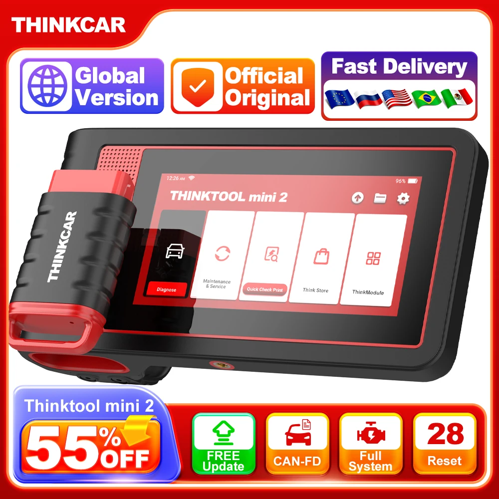 

THINKCAR Thinktool Mini Car Diagnostic Tools Full System 28 Resets Free Update OBD2 Scanner ECU Coding Bi-directional Scan Tool