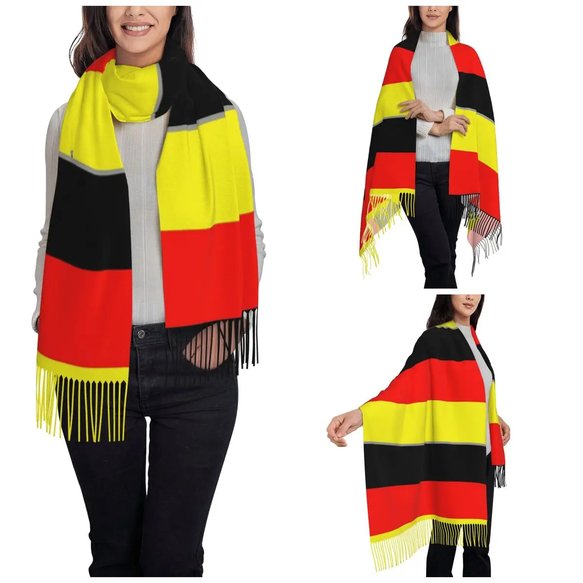 Germany Flag Shawl Wraps Women Warm Large Long Scarf German Empire Imperial Pashmina Tassel Scarves