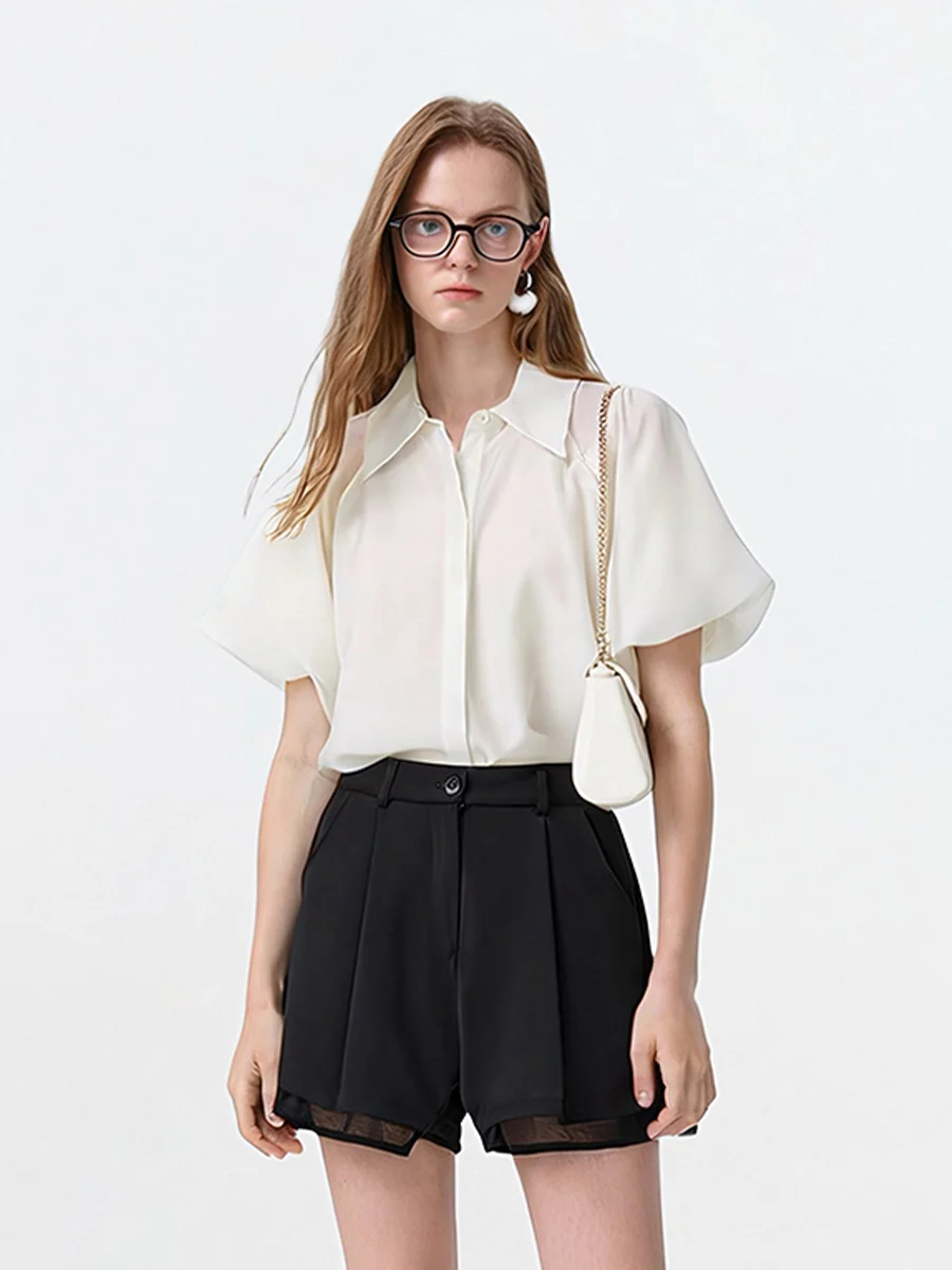 

AHMI Women's Ne ort Sve irt Loose Fit Summer New Sle Commute Slimming Versatile Top Pure Color Korean Sle