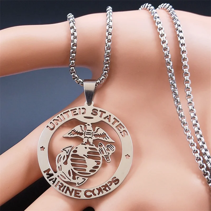 United State Marine Corps Pendant Necklace Stainless Steel Silver Color Commemorative Necklaces Jewelry chaine homme N6183