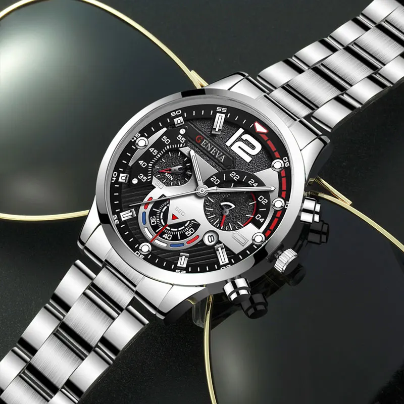 Fashion Trendy Men's Watch Stainless Steel Strap Watch Classic Personalized Digital Calendar Men's Quartz Watch