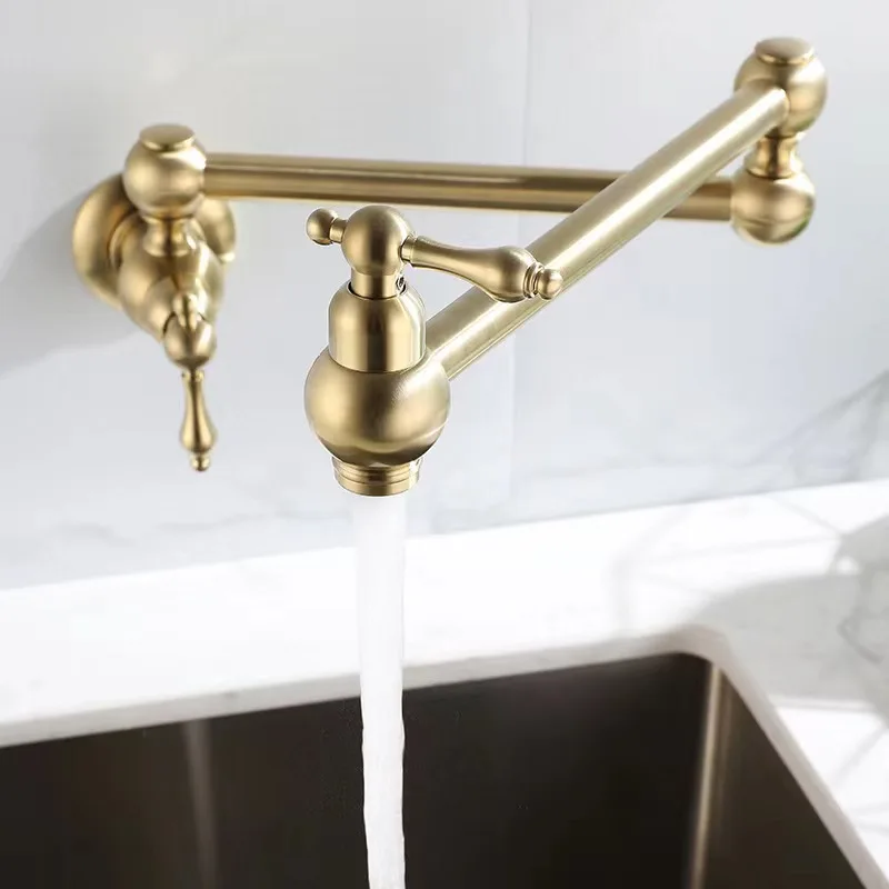

Brass Folding Kitchen Faucet Single Cooling Double Opening Wall Type Kitchen Tap Telescopic Rotating Washing Basin Sink Faucet