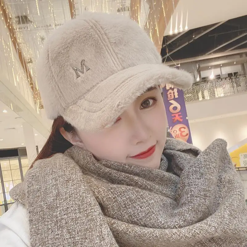 Autumn Winter Hat Solid Color Baseball Caps Women Cony Hair Lady Visor Hat White Black Plush outdoor Warm Cap Baseball Cap