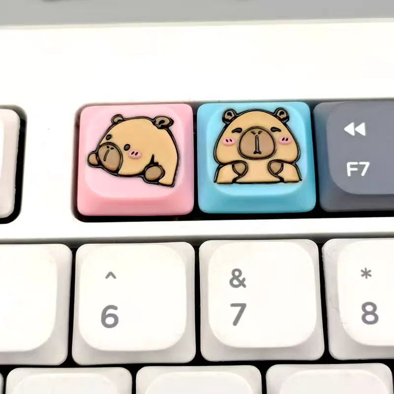 

KT Low Profile Keycaps Cross Shaft Body Blue Pink Original Personalized Resin Cute Capybara Creative Toy For Mechanical Keyboard