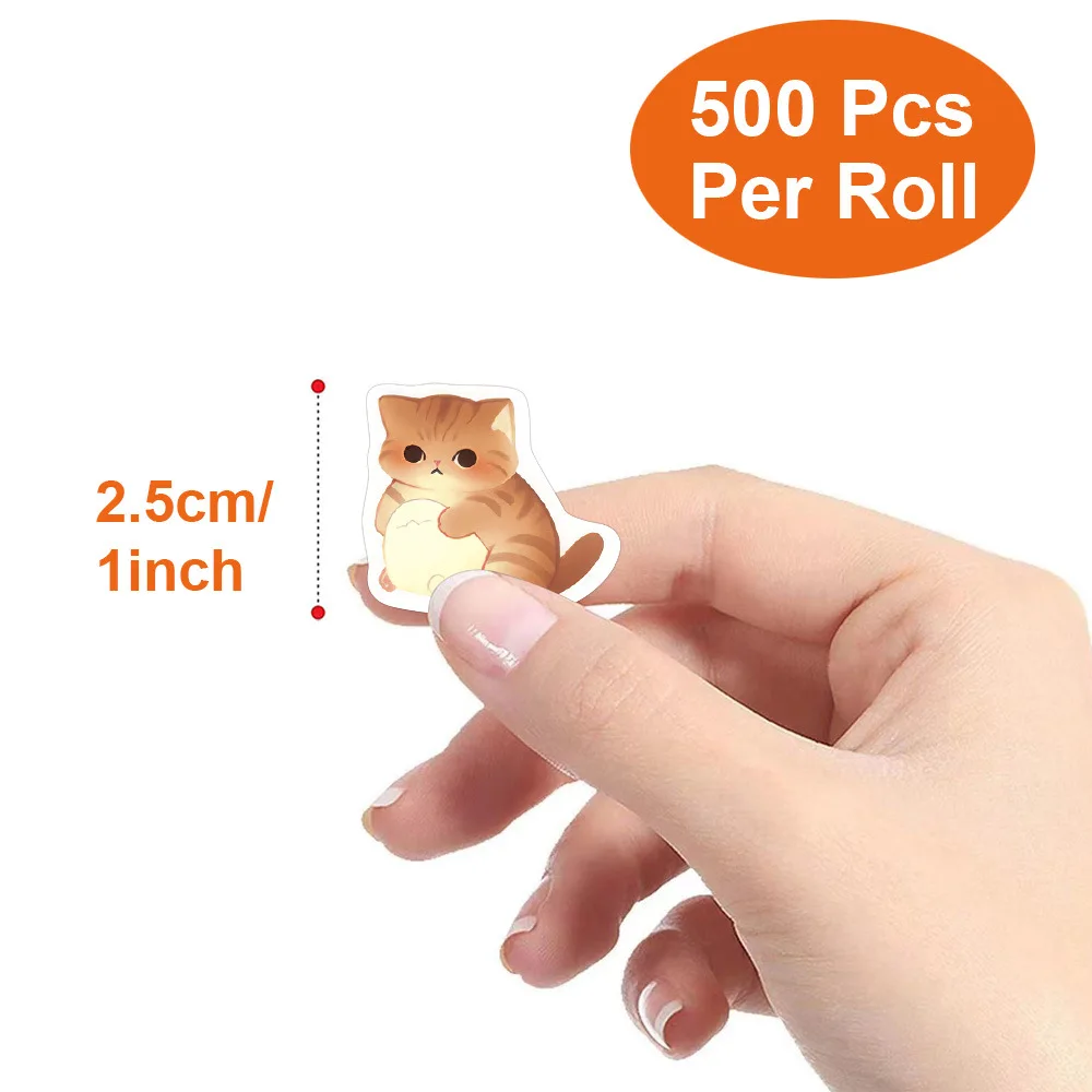 500Pcs/roll Cartoon Big Eyed Cat Roll Stickers DlY Guitar Phone Decoration Label Stationery Sealing LabelAnimal Decal Kid Toys