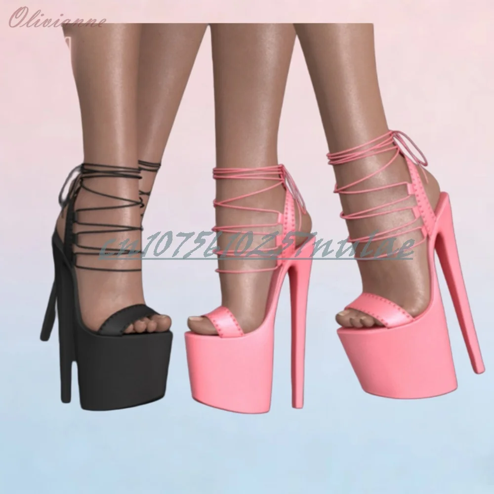 Pink Hollow Strappy Design Platform Sandals Open Toe Stiletto High Heel Hot Girls Fashion Women Shoes 2026 Women Dance Shoes