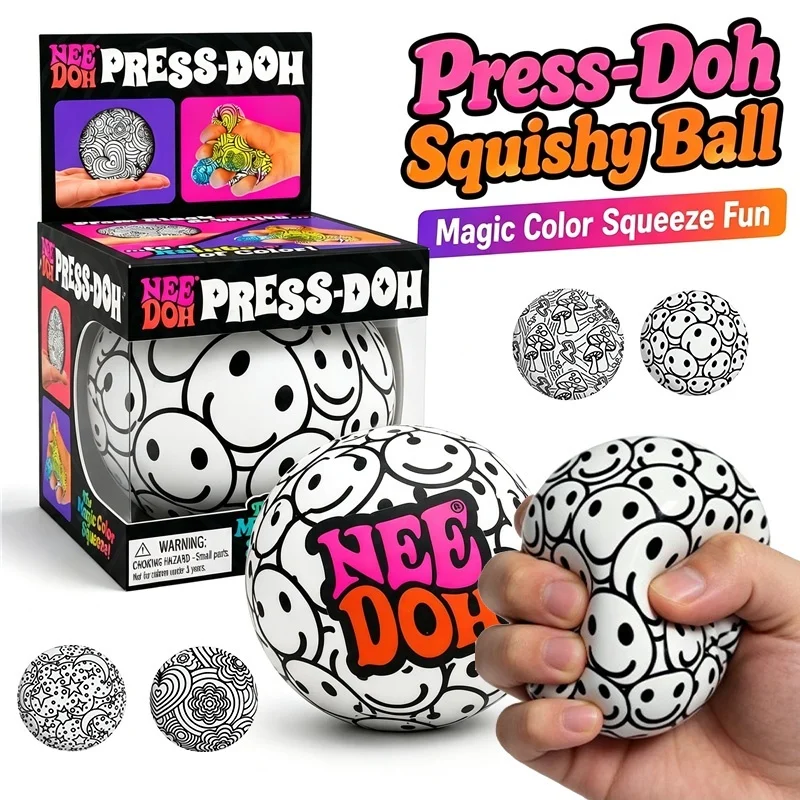 Needoh Press-Doh Fidget Toy Magic Squeeze Color Changing Core Doodle Design Stress Relief Portable Sensory Play Hand Exercise