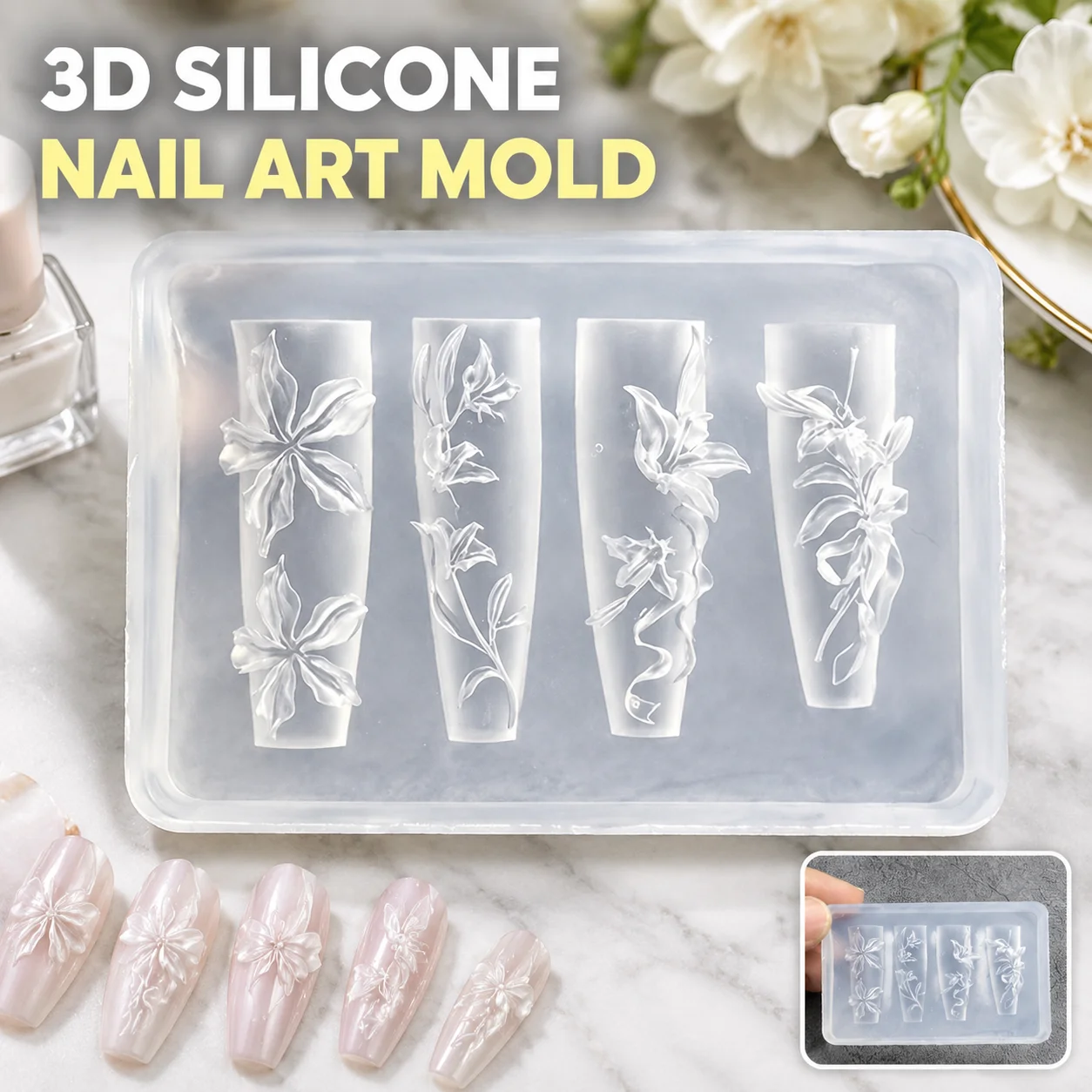 Gothic Cross Silicone Nail Mold 3D Chain Embossed Carving Stencil for Acrylic UV Gel Nails DIY Manicure Charms Tools Accessories