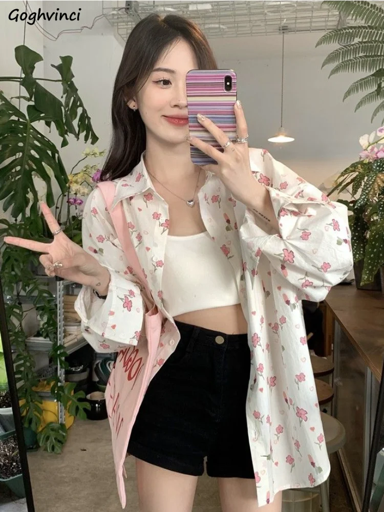 Floral Shirts Women Summer Sun-proof Sweet Casual College Korean Style Simple All-match Chic Thin Fashion Ulzzang Personality