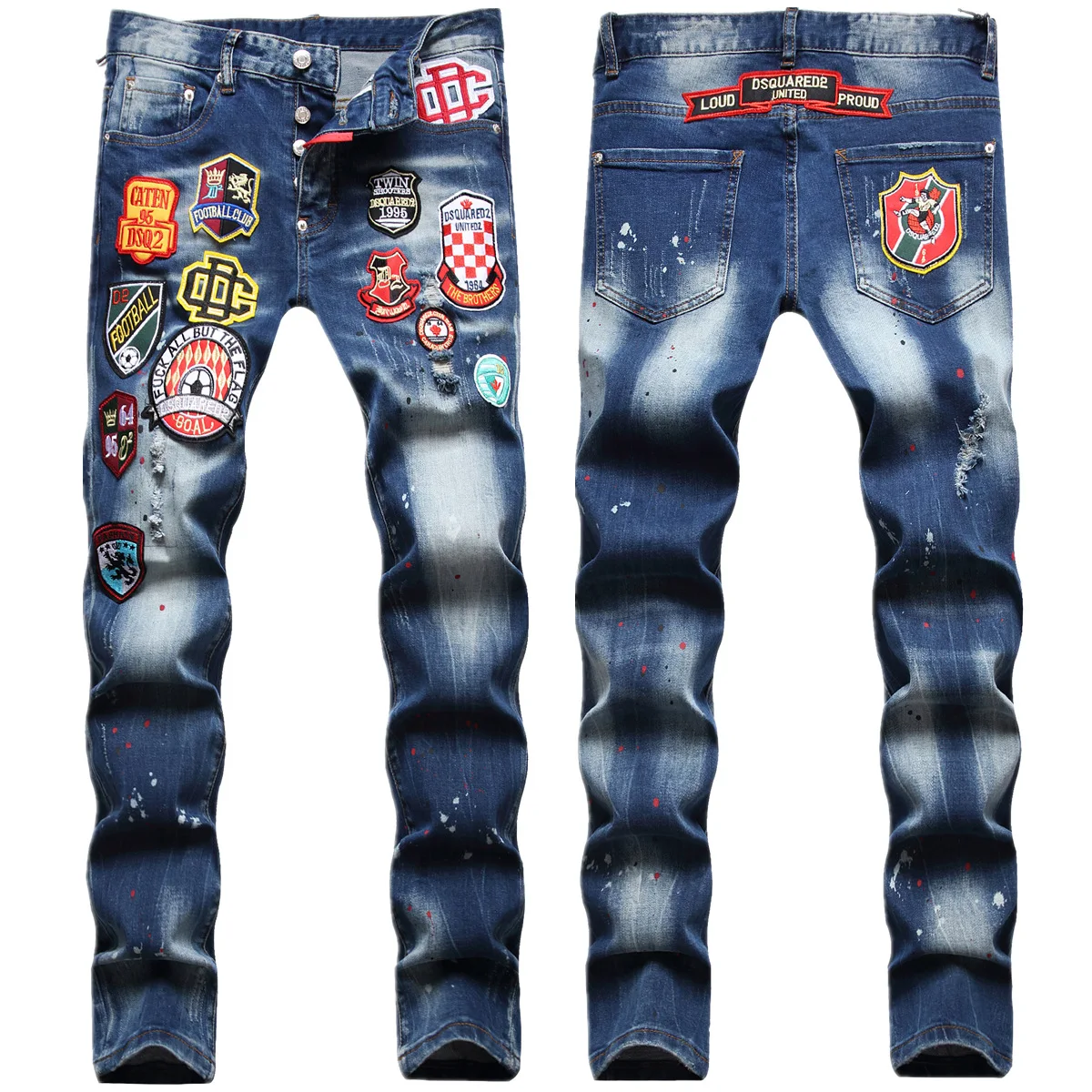 2023 new raggedy paint men slim fit holes small feet elastic jeans high-end men\'s four seasons tight beggar tide jeans pants men