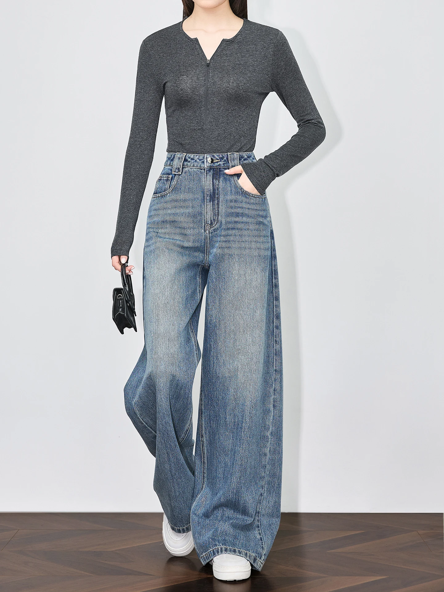 

High Waist Loose Wide Leg Straight Jeans Women's Light Blue Casual Cotton Denim Pants Retro Versatile Comfortable Casual Trou...