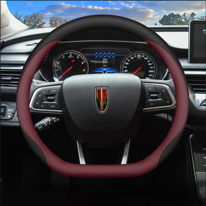 For Hongqi HS5 HS7 H9 H6 H5 EMQ5 Universal Steering Wheel Cover Interior Handle Shell Car Accessories Genuine Leather Black