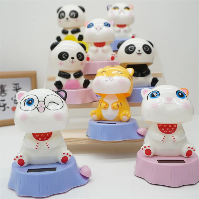 2024 New Solar Powered Shaking Head Doll Toy Cute Animal Small Ornaments Desktop Car Decorations Children\'s Gifts