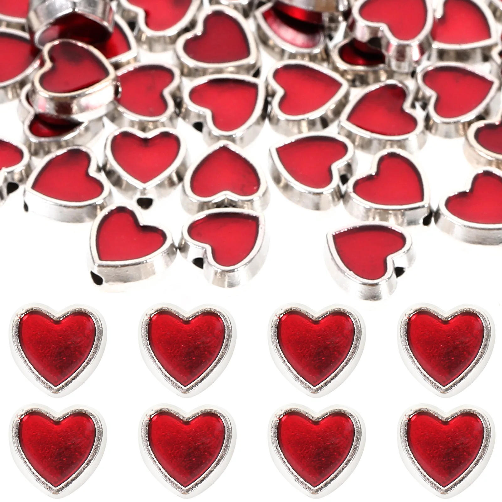 

100 Pcs Heart Beads for Bracelets Making Jewelry Spacer Piercing Locket Beading Alloy Kit