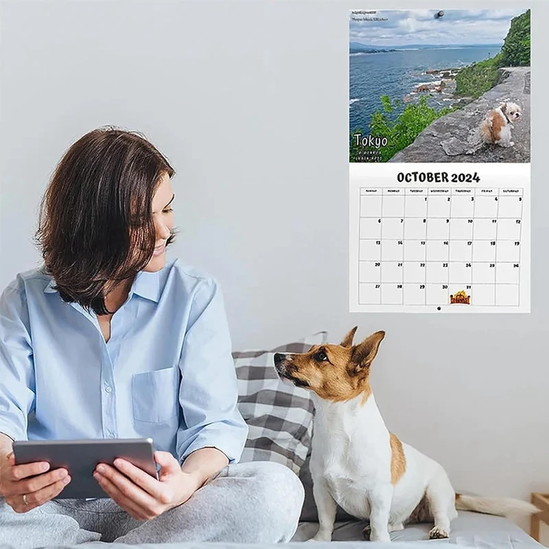 Anjing kotoran di tempat yang indah kalender 2024, lucu Wall Art Gag Humor hadiah kalender Prank, hadiah kalender untuk Natal tahan lama