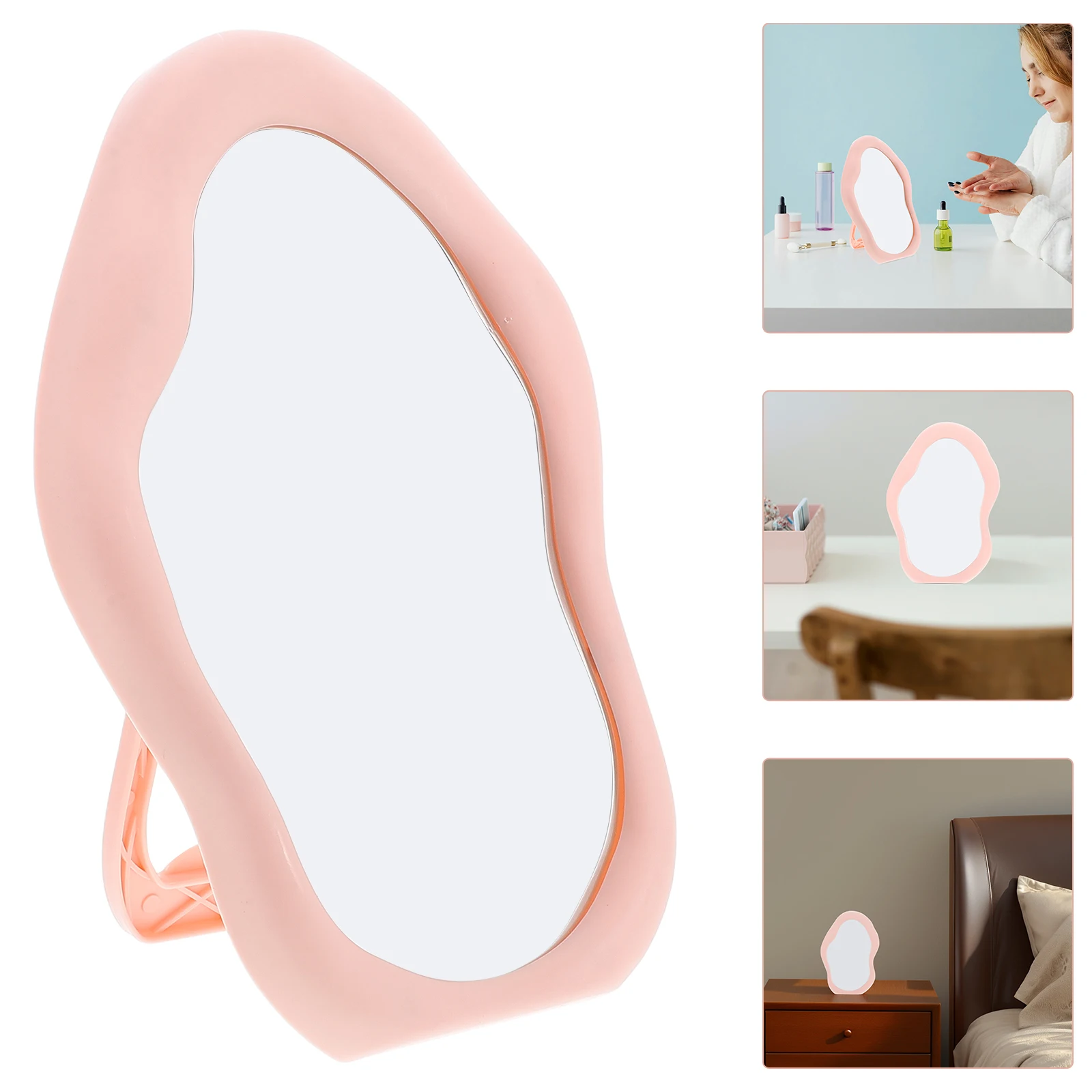 

Pink Standing Vanity Wall Makeup Countertop Desktop Cloud Frame Foldable Mirror For Bedroom Bathroom Travel Spacesaving