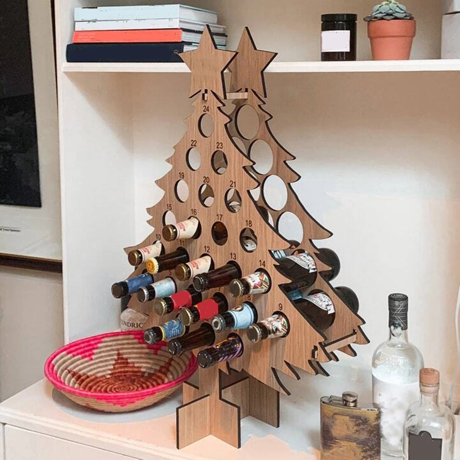 

C5 Christmas Tree Countdown Wine Rack Advent Calender Adult Christmas Tree Countdown Wooden Ornaments Craft Decoration Shelf