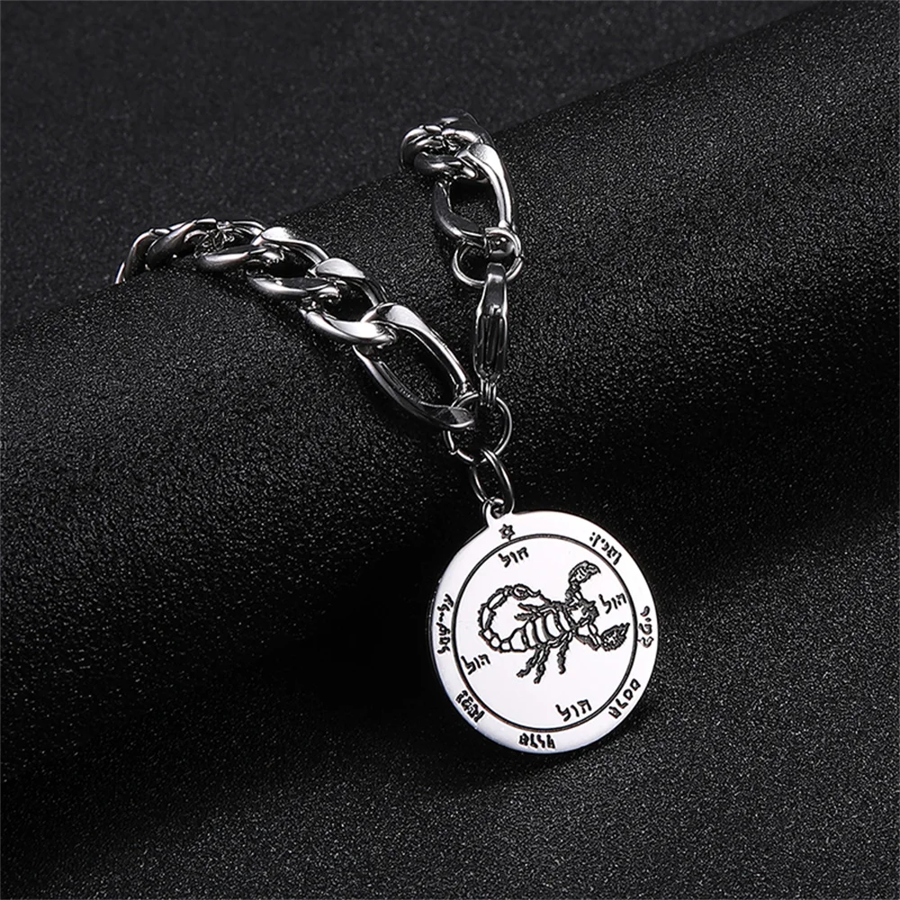 EUEAVAN Kabbalah King Key of Solomon Men Bracelet Stainless Steel Chain The Fifth Pentacle Scorpion Protection Amulet Jewelry