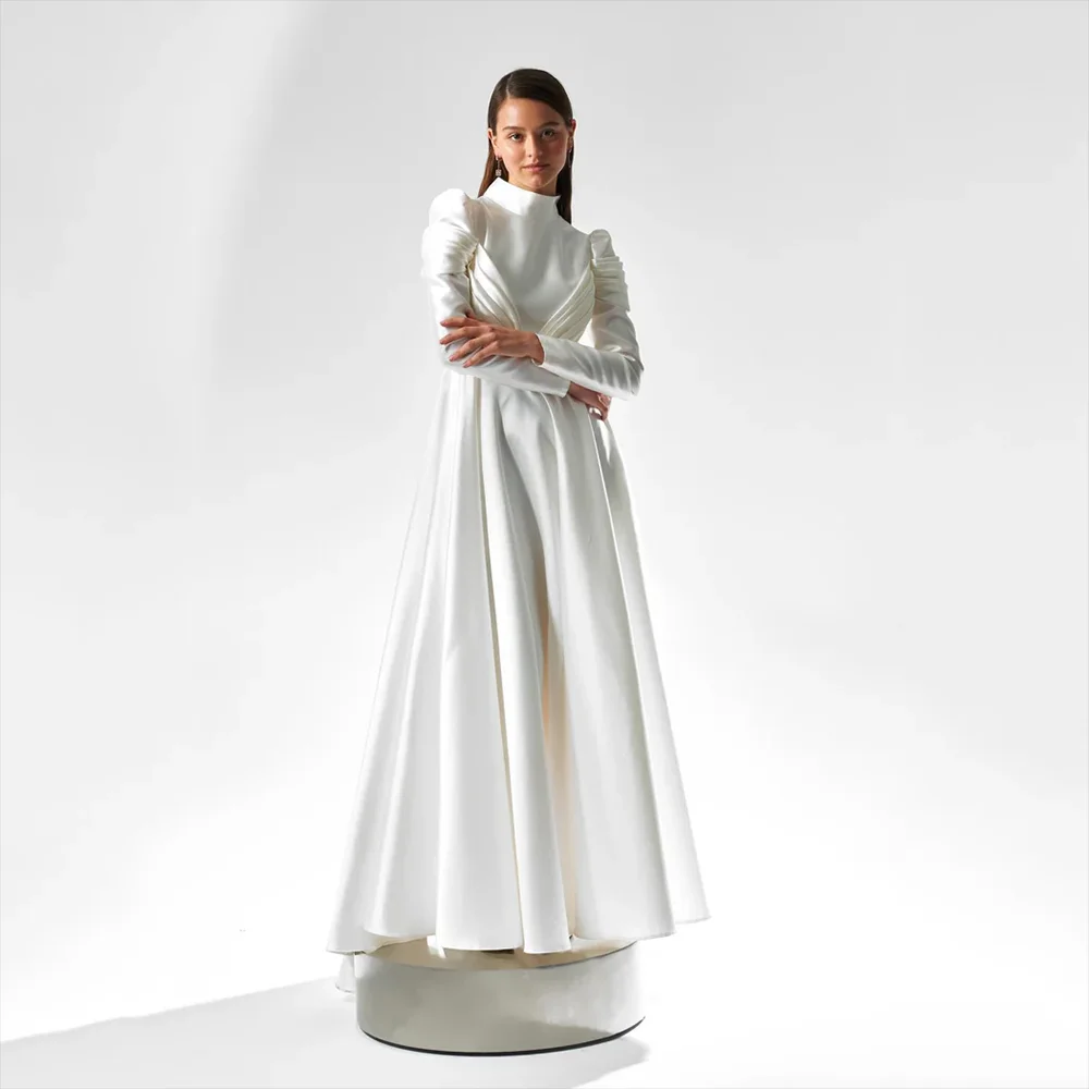 

Simple Evening Dress High Collar Long Sleeves A-line Evening Gowns Floor Length Formal Occasion Prom Dresses Customized 2025