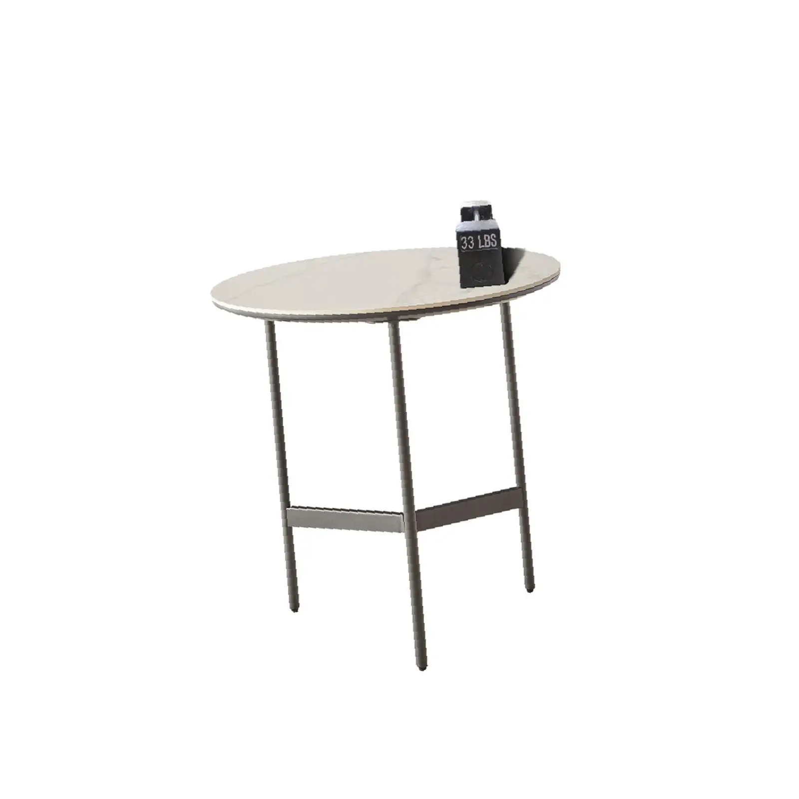 Small Round Metal End Table - Sintered Stone Top, Waterproof & Wear-Resistant,