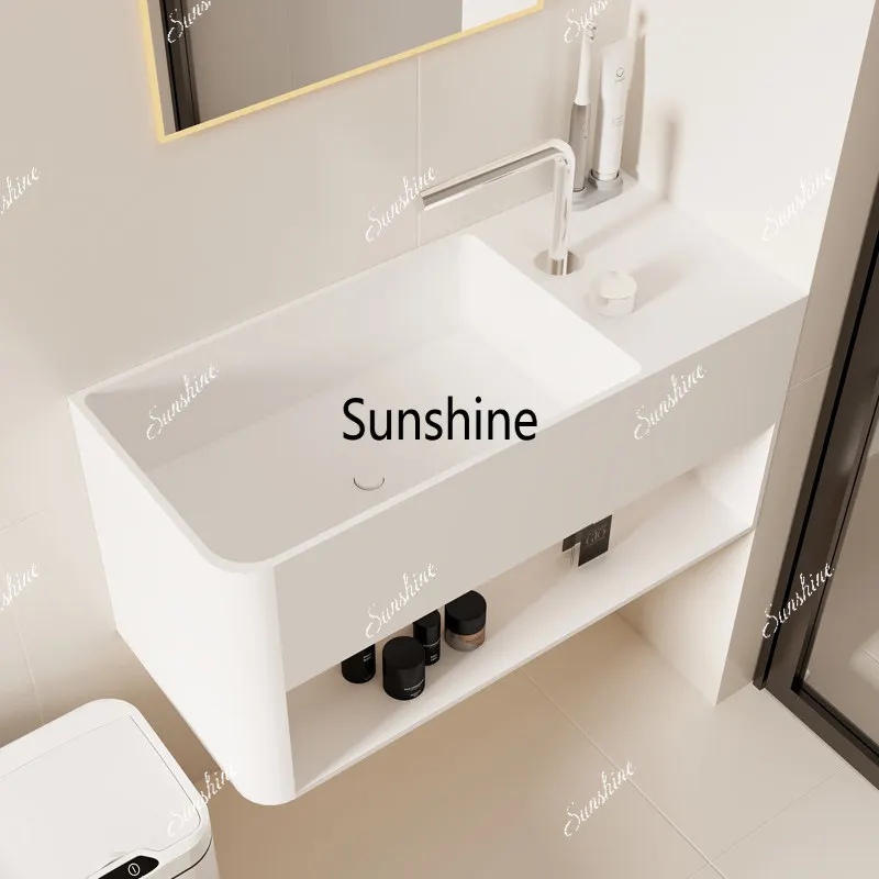 Artificial stone integrated hand washing small apartment wall-mounted washing table basin is very narrow