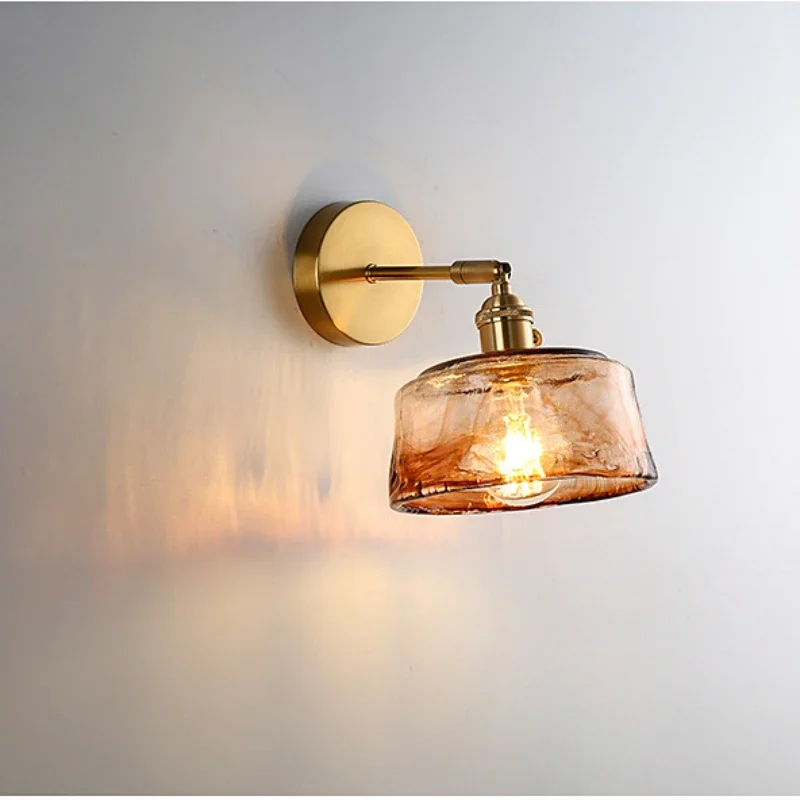 Vintage Brass Glass Wall Lamp Light Luxury Simple Bedroom Creative Nordic Style American Style Lighting At The Bedside