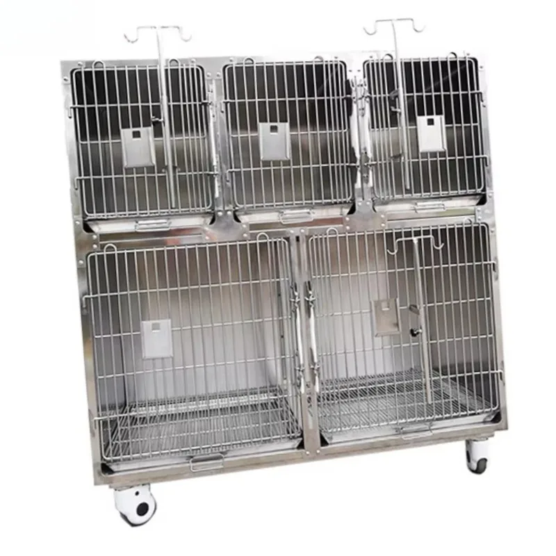 

SUS304 Stainless Steel 5-Compartment Veterinary Clinic Pet Cage with Snap Button Closure for Pet Supplies