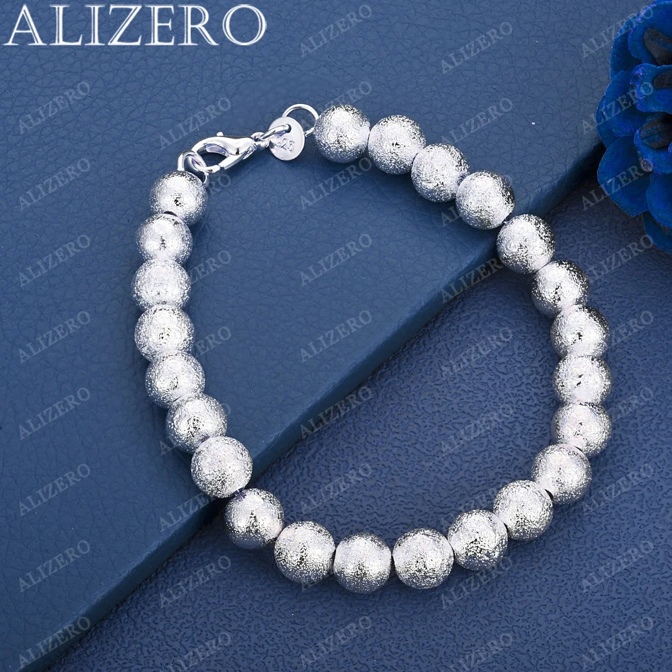 

ALIZERO 925 Sterling Silver 8mm Frosted Beads Chain Bracelet For Women Men Wedding Engagement Fashion Party Jewelry Gift