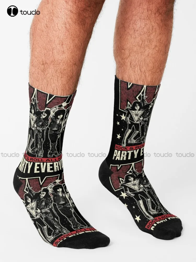 Kiss - Rock And Roll All Night & Party Everyday ! Socks Winter Socks For Men Streetwear 360° Digital Print Gd Hip Hop Retro Art