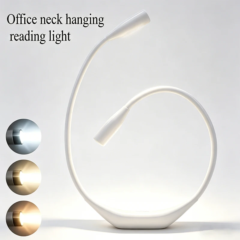 Neck Reading Light,360° Swivel LED Bedside Book Light,3 Color Temperatures Battery Operated Eye Caring Wearable Desk Lamp