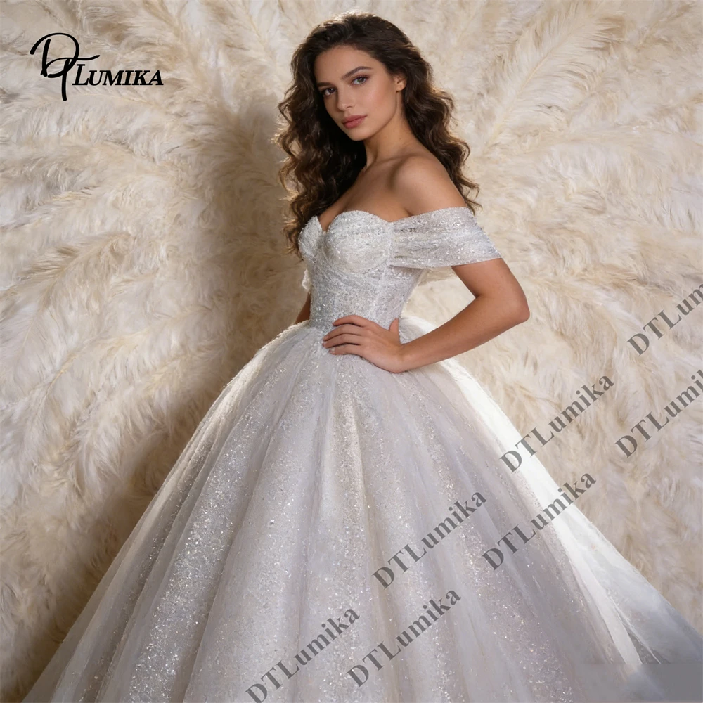 

Glitter Ball Gown Wedding Dress Off-the-Shoulder Sweetheart Bride Dresses Beaded Bodice Grand Church Bride Dresses Bridal Gown