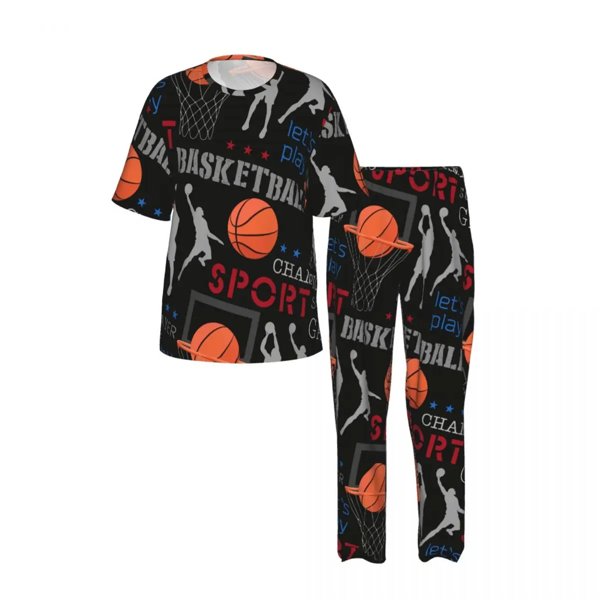 Men Pajamas Suit Short Sleeved Long Pants Basketball Sport Sleepwear Summer Home Clothing Set view 2