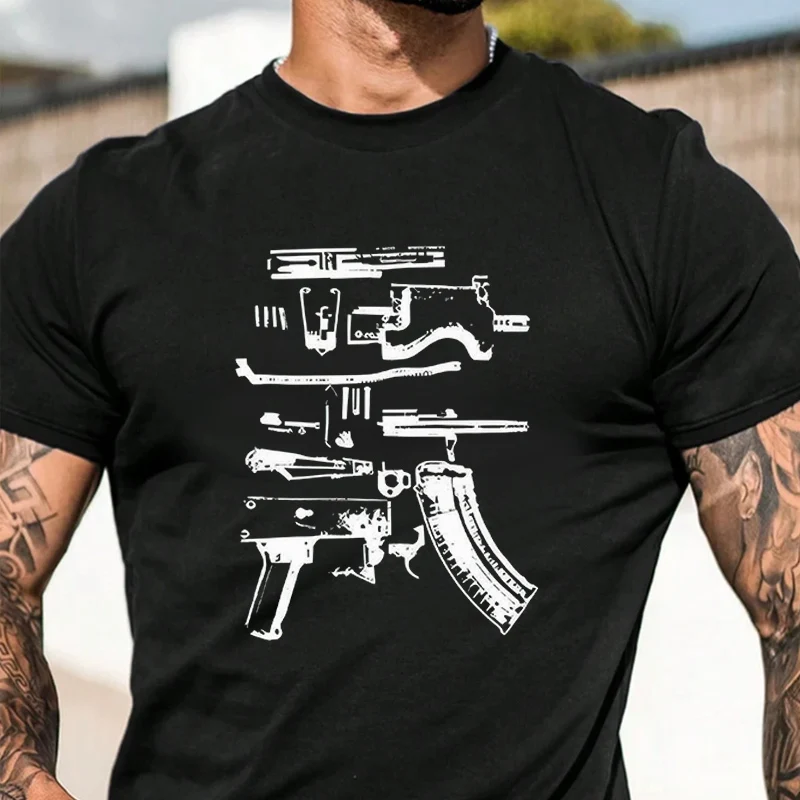 

Футболка с принтом оружия с обеих сторон для мужчин, унисекс, в стиле хип-хоп, уличная одежда, повседневные топы с короткими рукавами