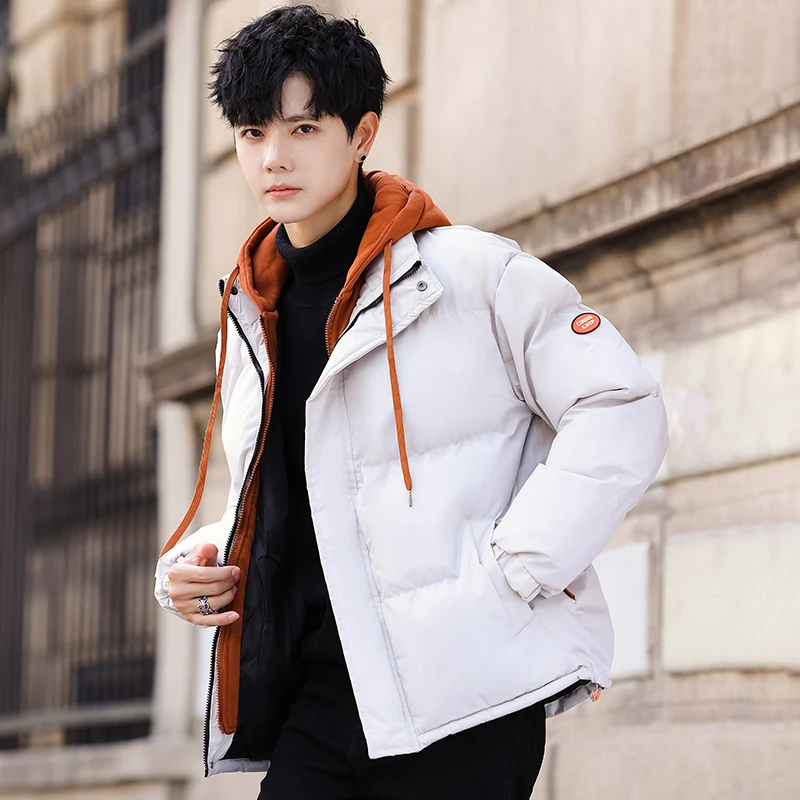 

New Men's Parkas Winter Loose-fit Puffer Jacket Two-piece Illusion Men's Hooded Drawstring Parkas Warm Cotton Coat Couple Jacket