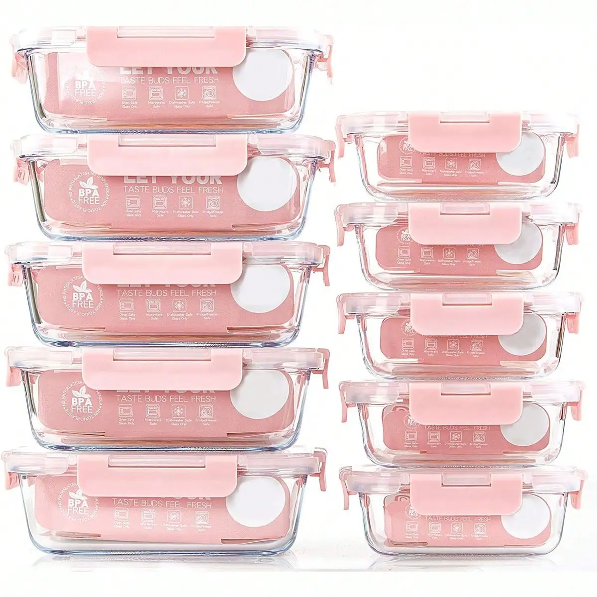 10-Pack Glass Meal Prep Containers, Airtight Food Storage With Lids, Microwave-, Oven-, Freezer-, And Dishwasher-Safe Lunch Boxe